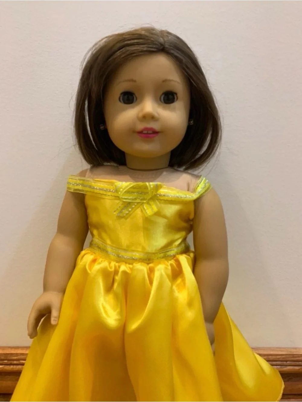 Yellow Satin Princess Gown for 18-Inch Dolls Handmade Fits American Girl